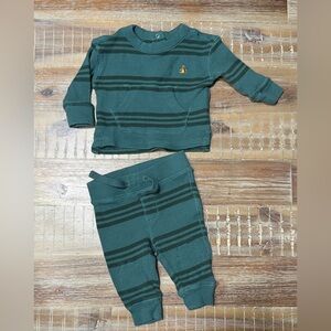Baby GAP Dark Green Striped Baby Set long sleeve shirt and joggers